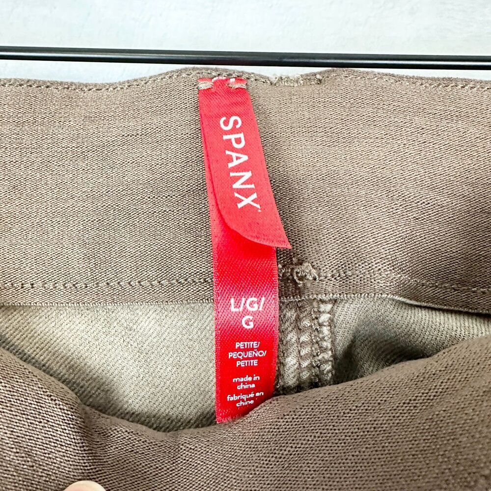 Spanx Twill Cropped Wide Leg Pant Size Large Petite Stretch Khaki Tan Pull On - Picture 3 of 3